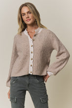Load image into Gallery viewer, Latte Contrast Scallop Trim Sweater Cardigan
