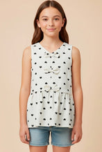 Load image into Gallery viewer, Girls Ditsy Heart Print Bow Detail Peplum Tank
