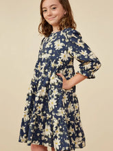 Load image into Gallery viewer, Girls Floral Print Tiered Cinch Sleeve Dress
