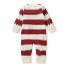 Load image into Gallery viewer, Gender Neutral Brick Red Rugby Peace Stripe Baby Jumpsuit
