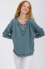 Load image into Gallery viewer, Plus Knit Henley Top With Floral Trim

