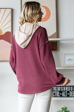 Load image into Gallery viewer, Ribbed Contrast Button Front Hoodie - Burgundy
