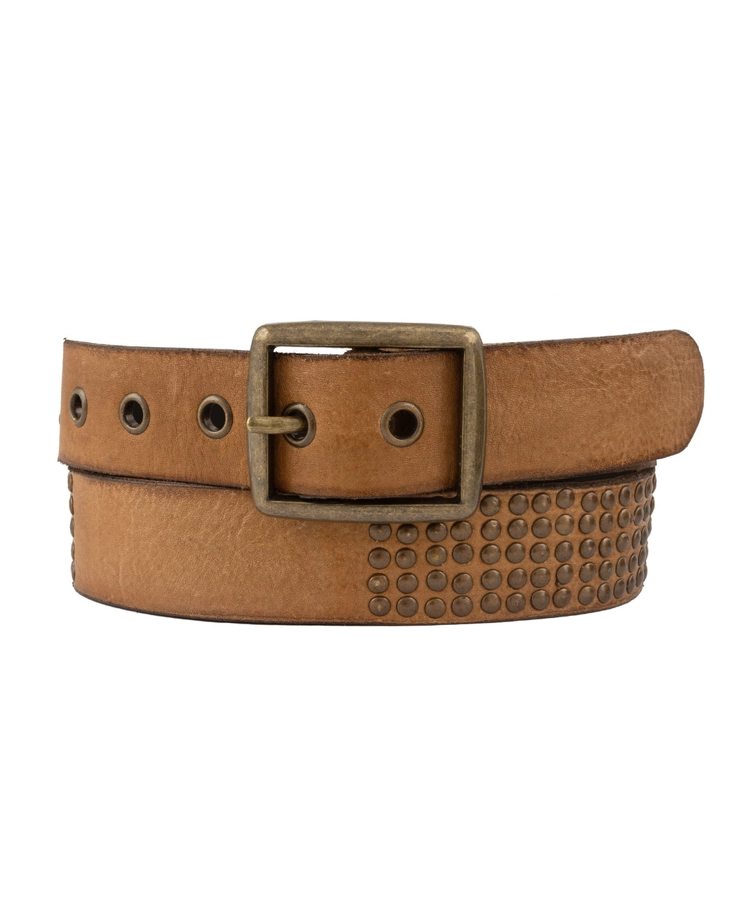 Conrad | Rectangle Buckle Leather Studded Belt TAUPE