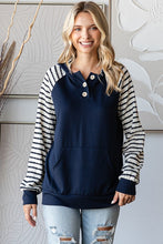 Load image into Gallery viewer, Navy Stripe Contrast Button Hoodie
