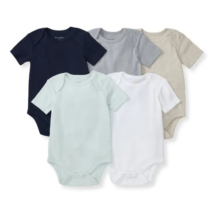 Set of 5 Solid Short Sleeve Bodysuits - Blue Seas