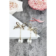 Load image into Gallery viewer, Bow with Drop Pearl Earrings
