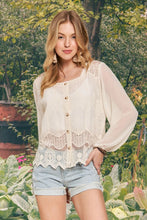Load image into Gallery viewer, Beige Shear Button Embroidered Blouse
