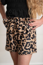 Load image into Gallery viewer, Girls Black Shirred Top &amp; Leopard Print Bow Spring Short Set
