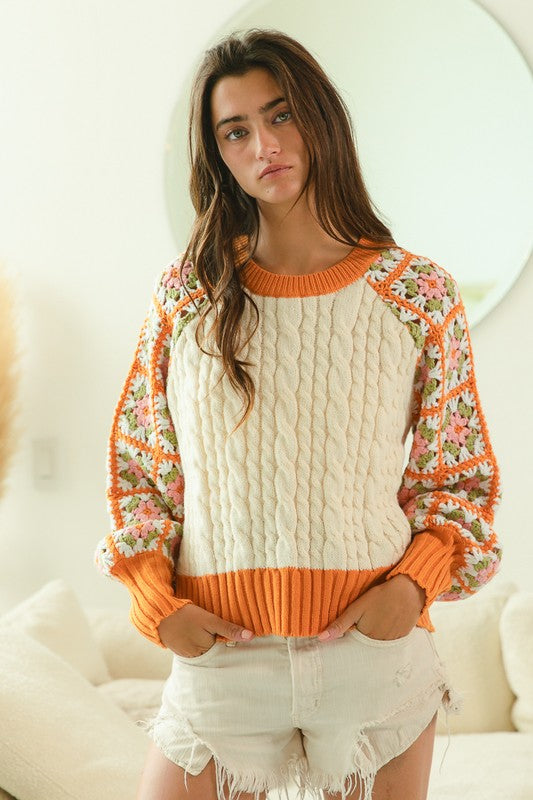 Granny Square Raglan Sleeve Sweater