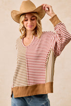 Load image into Gallery viewer, Stripe Thermal Knit Color Block Top With Open Seam
