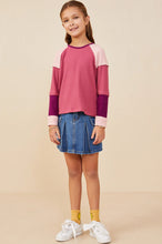 Load image into Gallery viewer, Girls Color Block Ribbed Knit Long Sleeve Top
