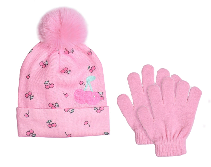 Cherry Printed Hat & Glove Set
