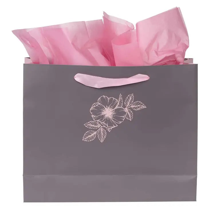 Strength and Dignity Gray and Pink Large Gift Bag with Card