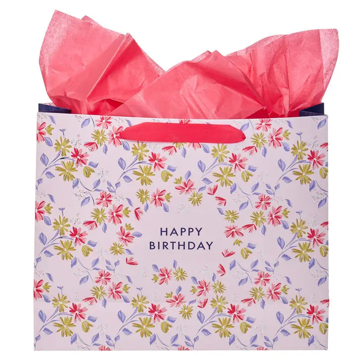 Happy Birthday Large Landscape Gift Bag Set with Card
