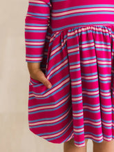 Load image into Gallery viewer, Girls Very Berry &amp; Periwinkle Blue Stripe Knit Long Sleeve Twirl Dress
