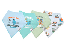 Load image into Gallery viewer, COPPER PEARL® Baby Bandana Bibs 4pk - Sesame Street Varsity Friends
