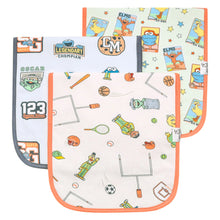 Load image into Gallery viewer, COPPER PEARL® Premium Burp Cloths 3pk - Sesame Street Varsity Friends

