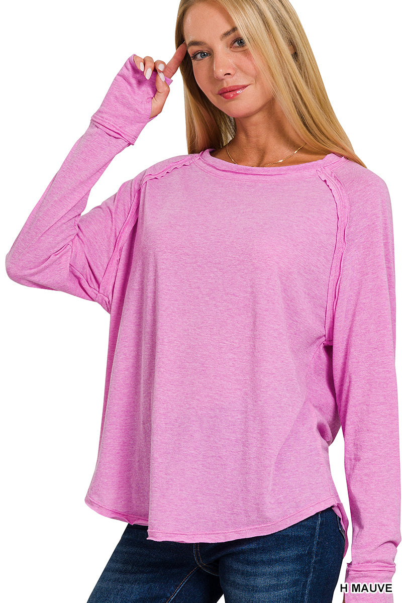 Cotton Raglan Sleeve Thumbhole Top