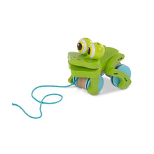 Load image into Gallery viewer, Frolicking Frog Wooden Pull Toy
