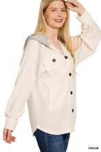 Load image into Gallery viewer, Cream Ribbed Hooded Button Down Shacket
