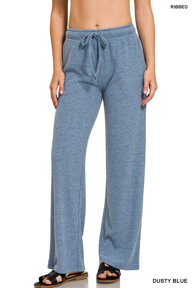 Dusty Blue Ribbed Lounge Pants