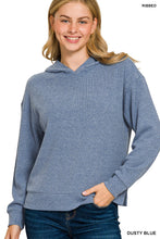 Load image into Gallery viewer, Dusty Blue Ribbed Hoodie Pullover
