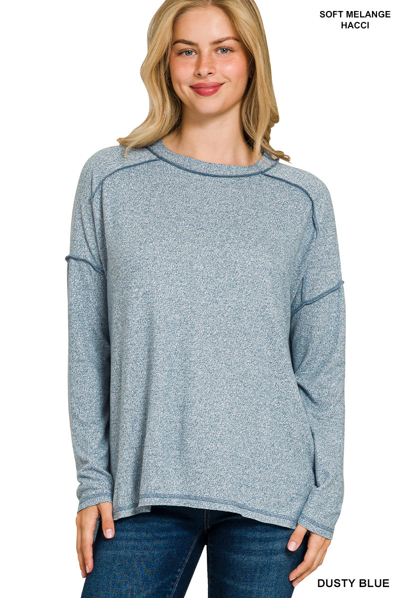 Dusty Blue Melange Hacci Hi-Low Top
