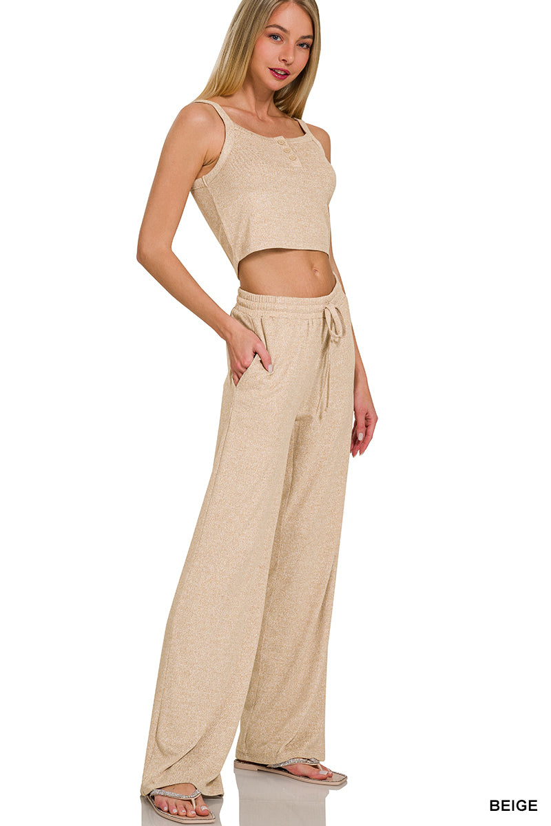 Crop Tank & Wide Leg Drawstring Pant Set