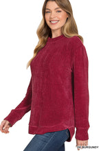 Load image into Gallery viewer, Chenille Waffle Round Neck Sweater - DARK BURGUNDY
