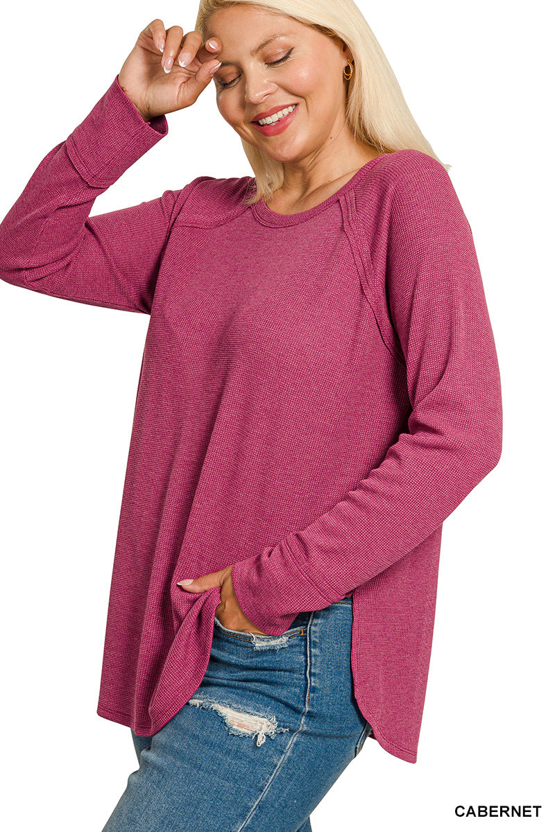 Plus Cabernet Waffle Long Sleeve Top