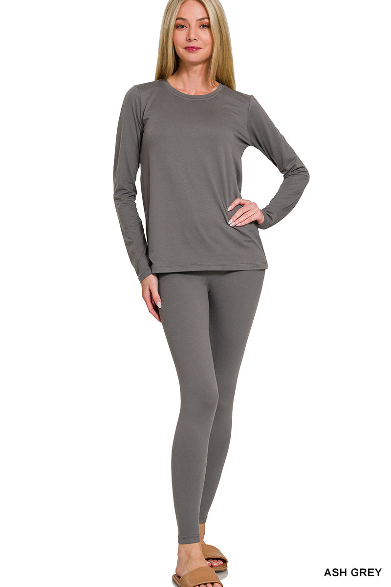 Microfiber Round Neck Top & Leggings Set