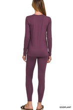 Load image into Gallery viewer, Eggplant Microfiber Top And Leggings Set
