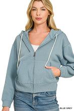 Load image into Gallery viewer, Cropped Zip-Up Hoodie w/ Pockets - BLUE GREY
