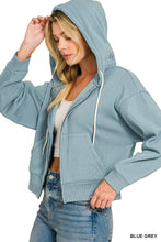 Load image into Gallery viewer, Cropped Zip-Up Hoodie w/ Pockets - BLUE GREY

