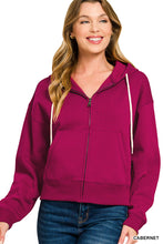 Load image into Gallery viewer, Cropped Zip-Up Hoodie w/ Pockets - CABERNET
