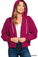 Load image into Gallery viewer, Cropped Zip-Up Hoodie w/ Pockets - CABERNET
