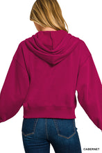 Load image into Gallery viewer, Cropped Zip-Up Hoodie w/ Pockets - CABERNET
