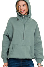 Load image into Gallery viewer, Elastic Hem Half Zip Kangaroo Pocket Hoodie
