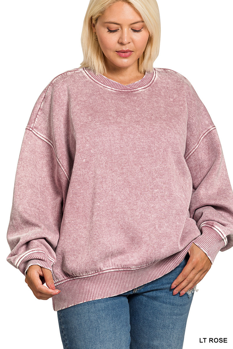 Plus Acid Wash Oversized Pullover