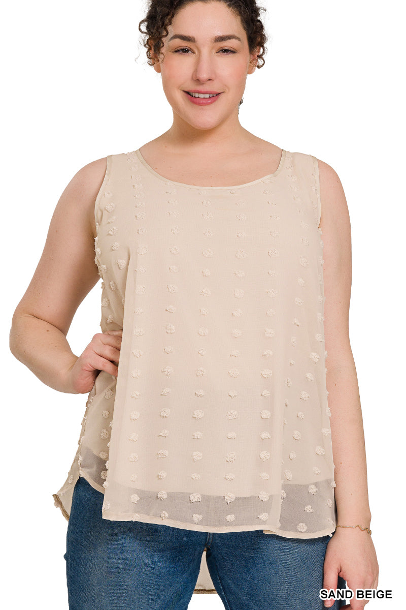 Plus Size Swiss Dot Sleeveless Round Neck Top