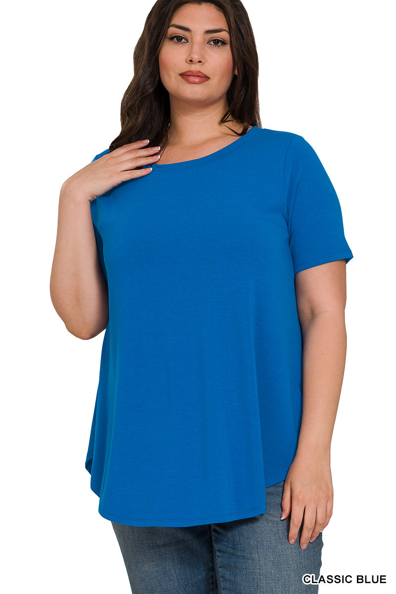 Plus Size Short Sleeve Round Neck Round Hem Top