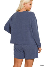 Load image into Gallery viewer, Plus Navy Rib Long Sleeve Tee And Shorts Set
