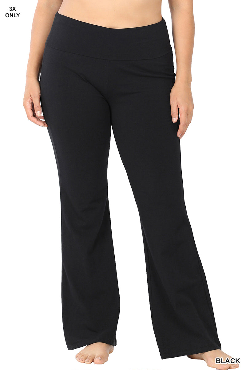 Plus Cotton Fold Over Yoga Flare Pants