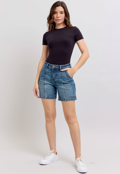 High Waisted Utility Mid Length Shorts