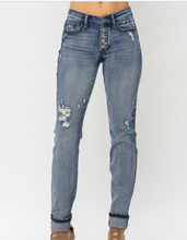 Load image into Gallery viewer, Judy Blue® Mid-Rise Button Fly Cuffed Boyfriend Jean
