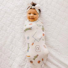 Load image into Gallery viewer, COPPER PEARL® Knit Swaddle Blanket - Sesame Street Varsity Friends
