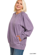 Load image into Gallery viewer, Plus Lilac Grey Pigment Dyed French Terry Pullover
