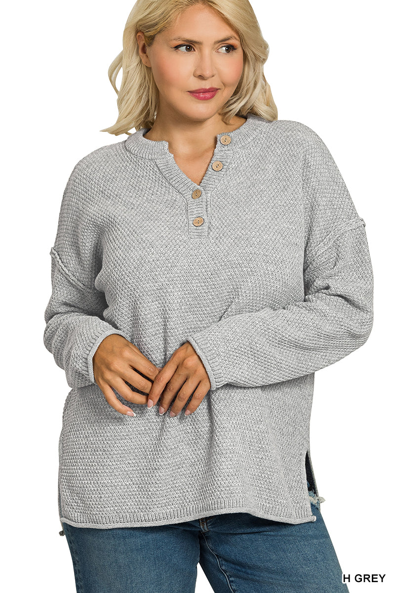Plus Heather Grey Henley Sweater