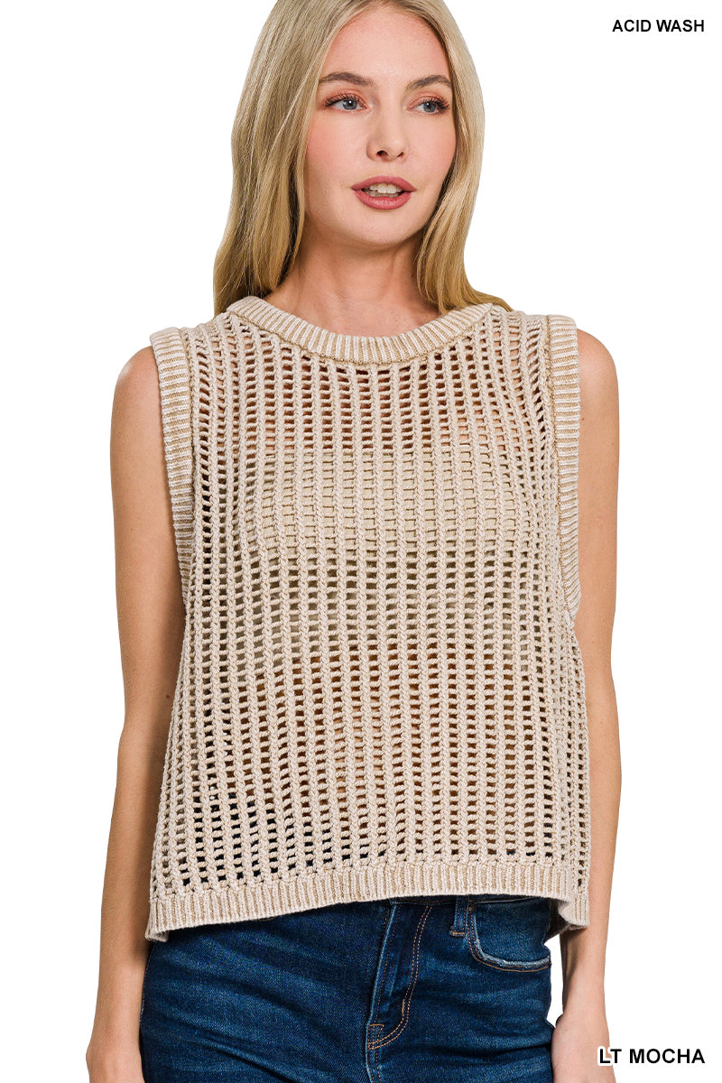 Acid Wash Fishnet Sweater Vest