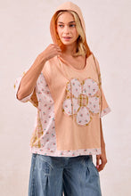 Load image into Gallery viewer, Mix And Matched Floral Patch Short Sleeves Hooded Top
